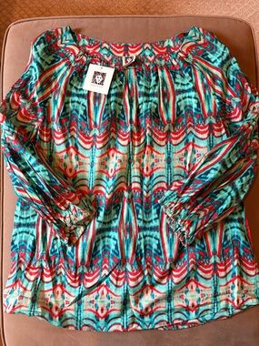 Anne Klein Turquoise & Red Printed Blouse